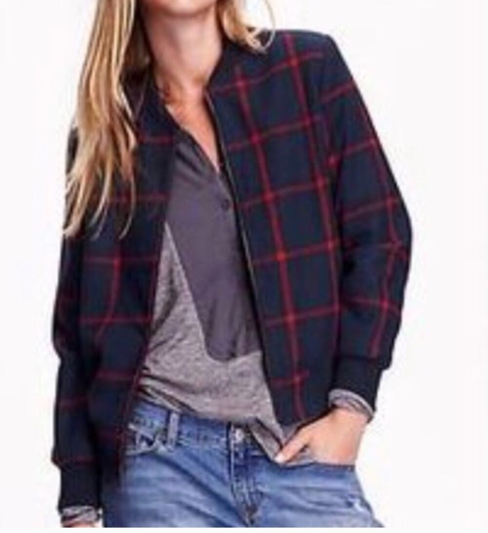 Old Navy Plaid Wool Zip Up Bomber Jacket Sherpa Lined Women's Size M Medium